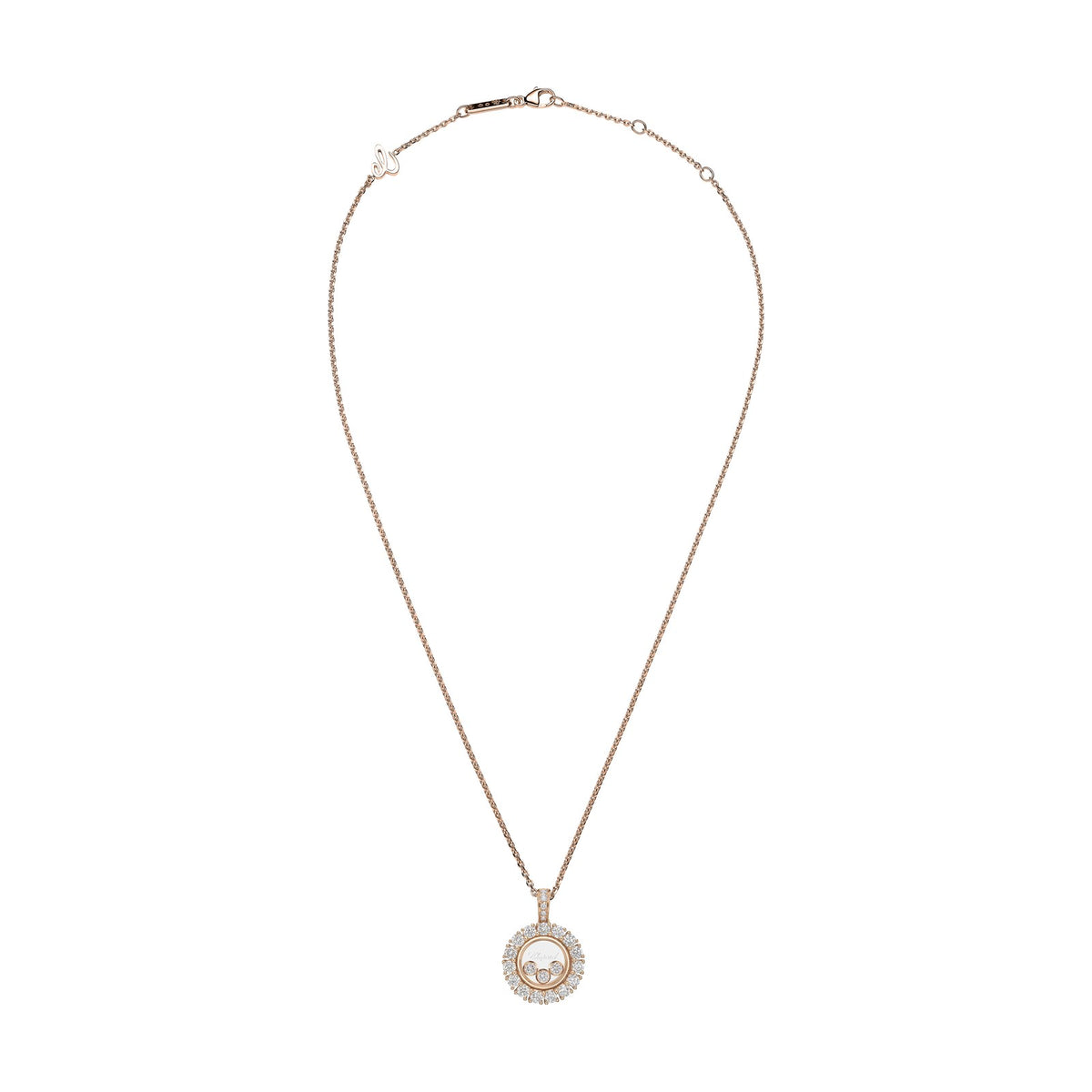 Chopard Happy Diamonds pendant in 18k ethical rose gold with moving diamonds, view 3