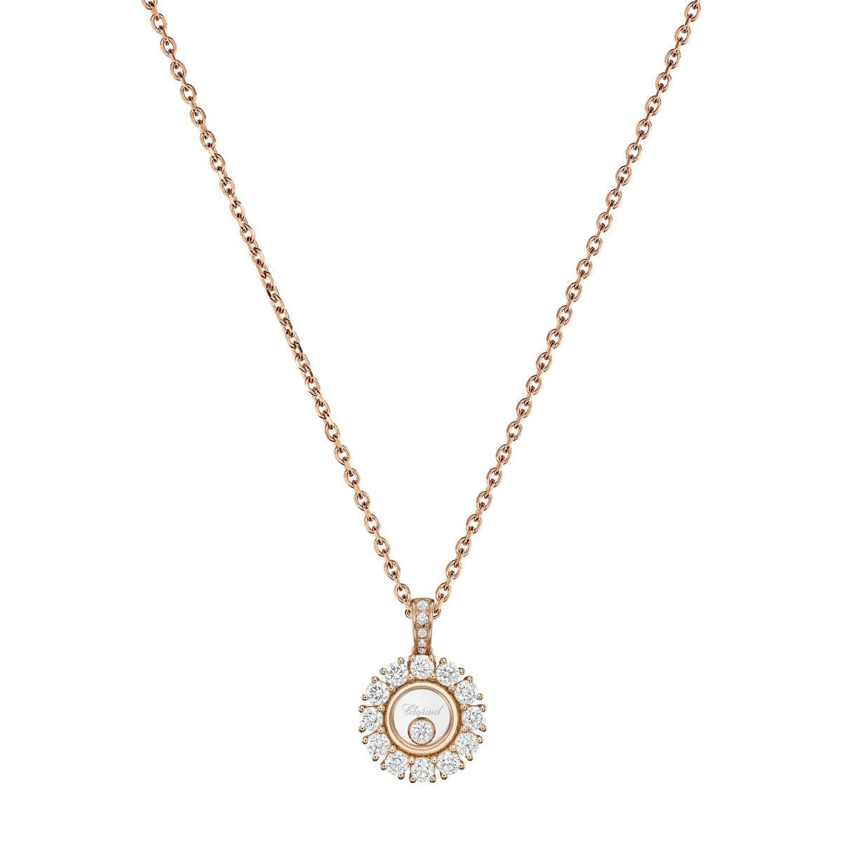 Chopard Happy Diamonds pendant in 18k ethical rose gold with moving diamonds