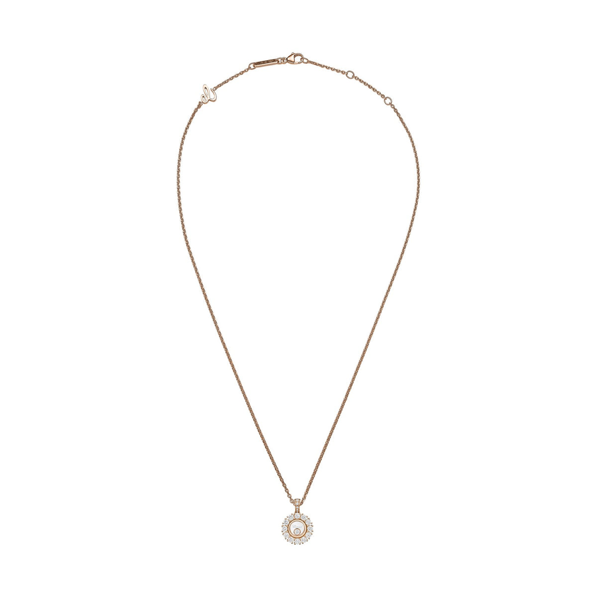 Chopard Happy Diamonds pendant in 18k ethical rose gold with moving diamonds, view 3