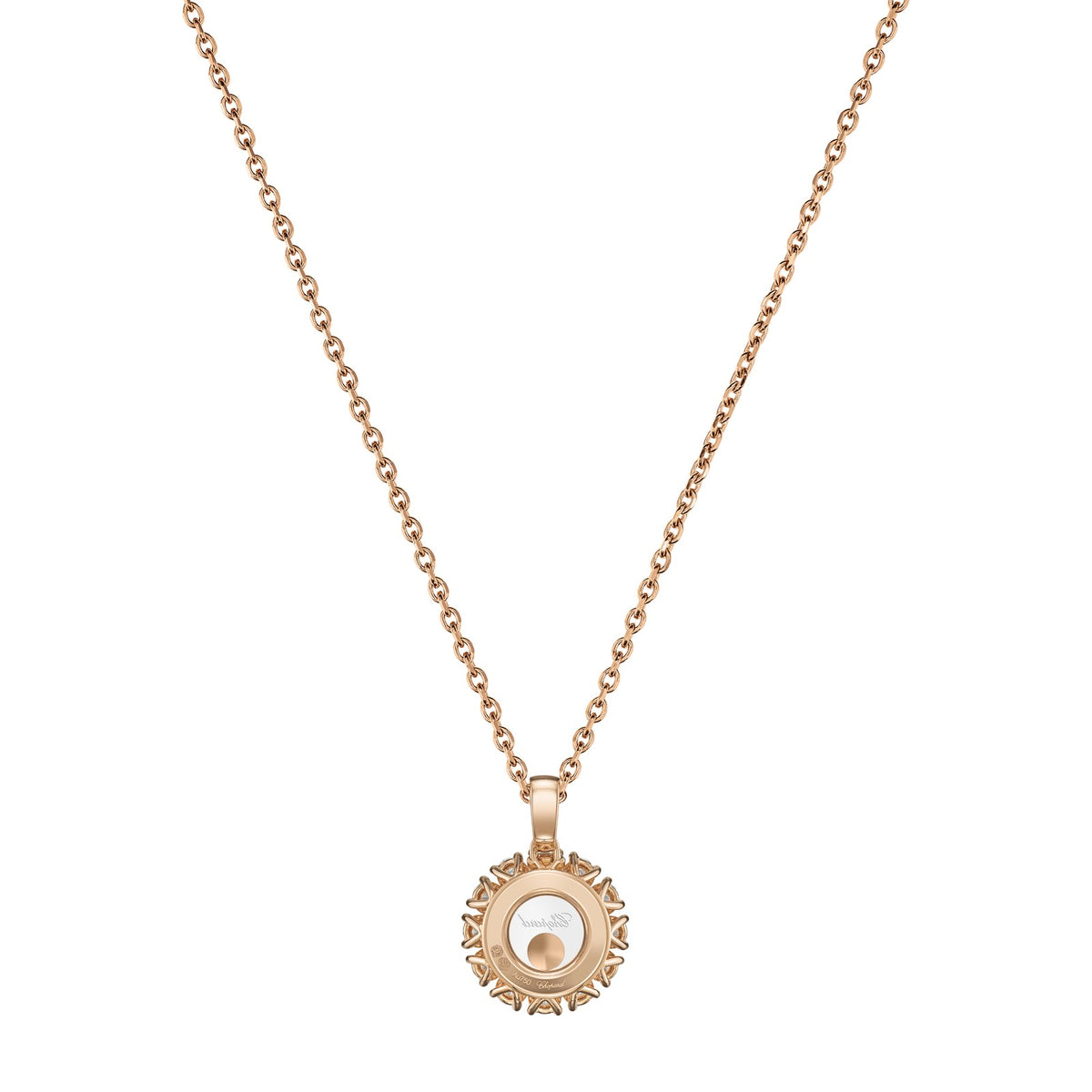 Chopard Happy Diamonds pendant in 18k ethical rose gold with moving diamonds, view 4