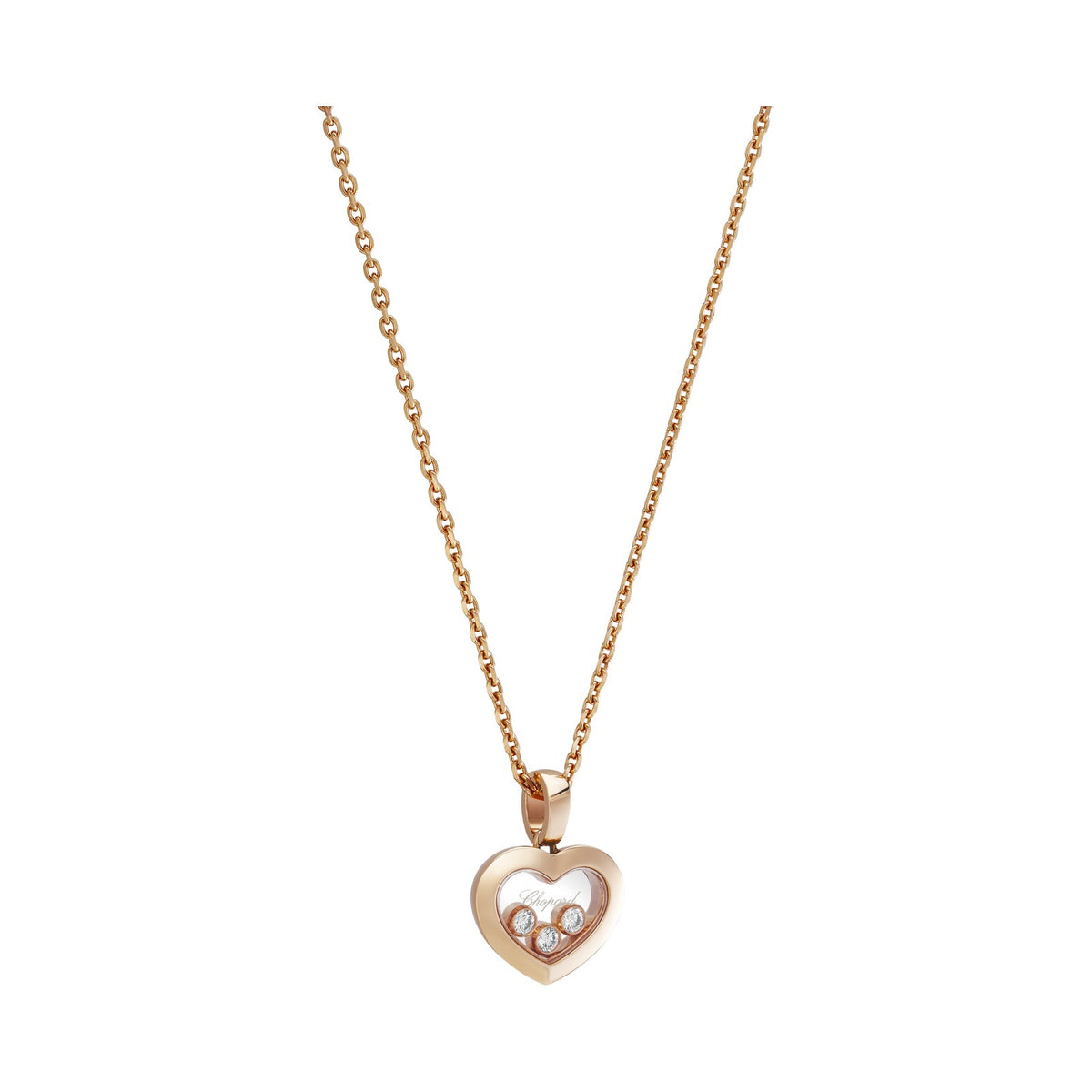 Chopard Happy Diamonds pendant in 18k ethical rose gold with moving diamonds, view 2