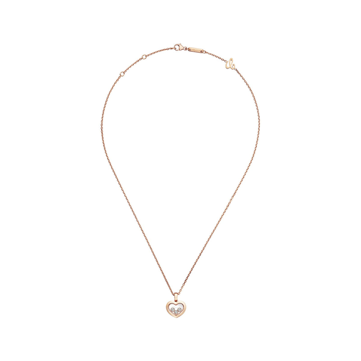 Chopard Happy Diamonds pendant in 18k ethical rose gold with moving diamonds, view 3