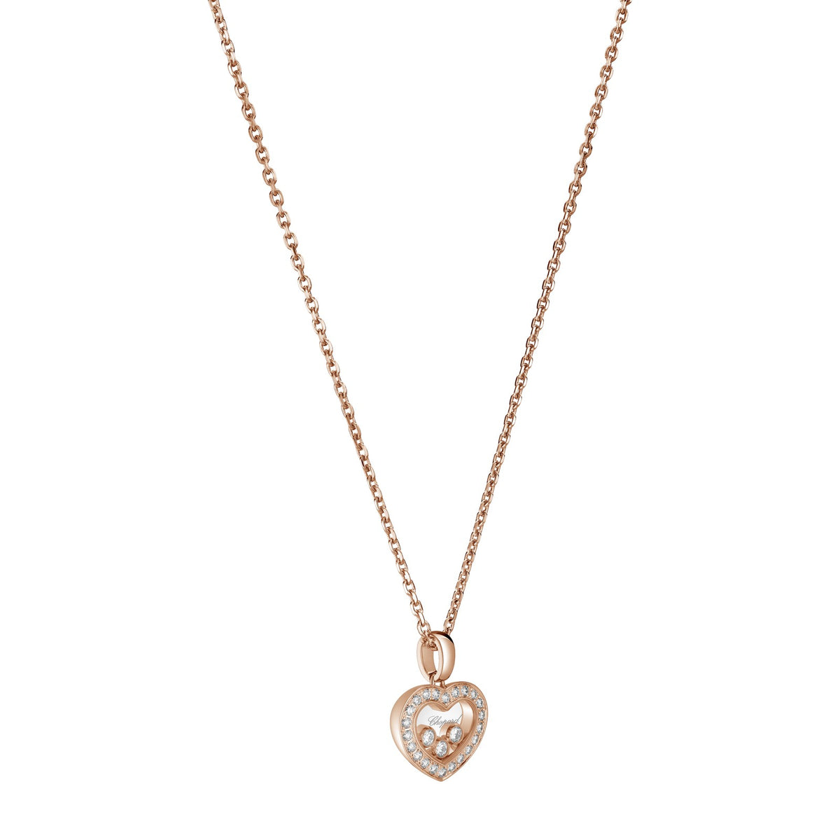 Chopard Happy Diamonds pendant in 18k ethical rose gold with moving diamonds, view 2