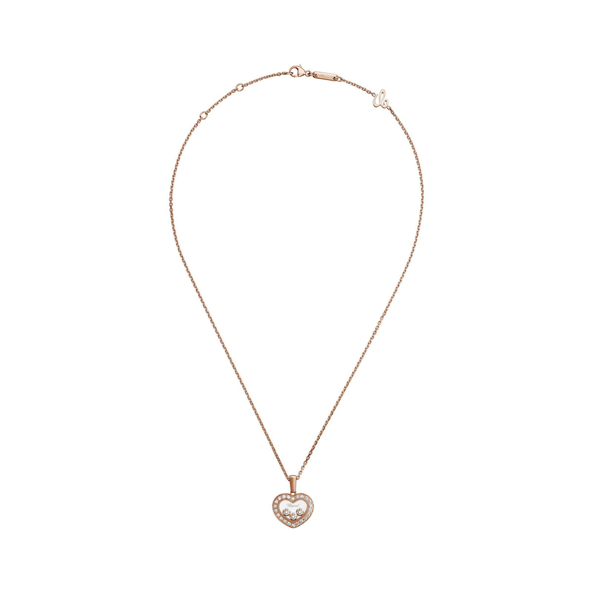 Chopard Happy Diamonds pendant in 18k ethical rose gold with moving diamonds, view 3