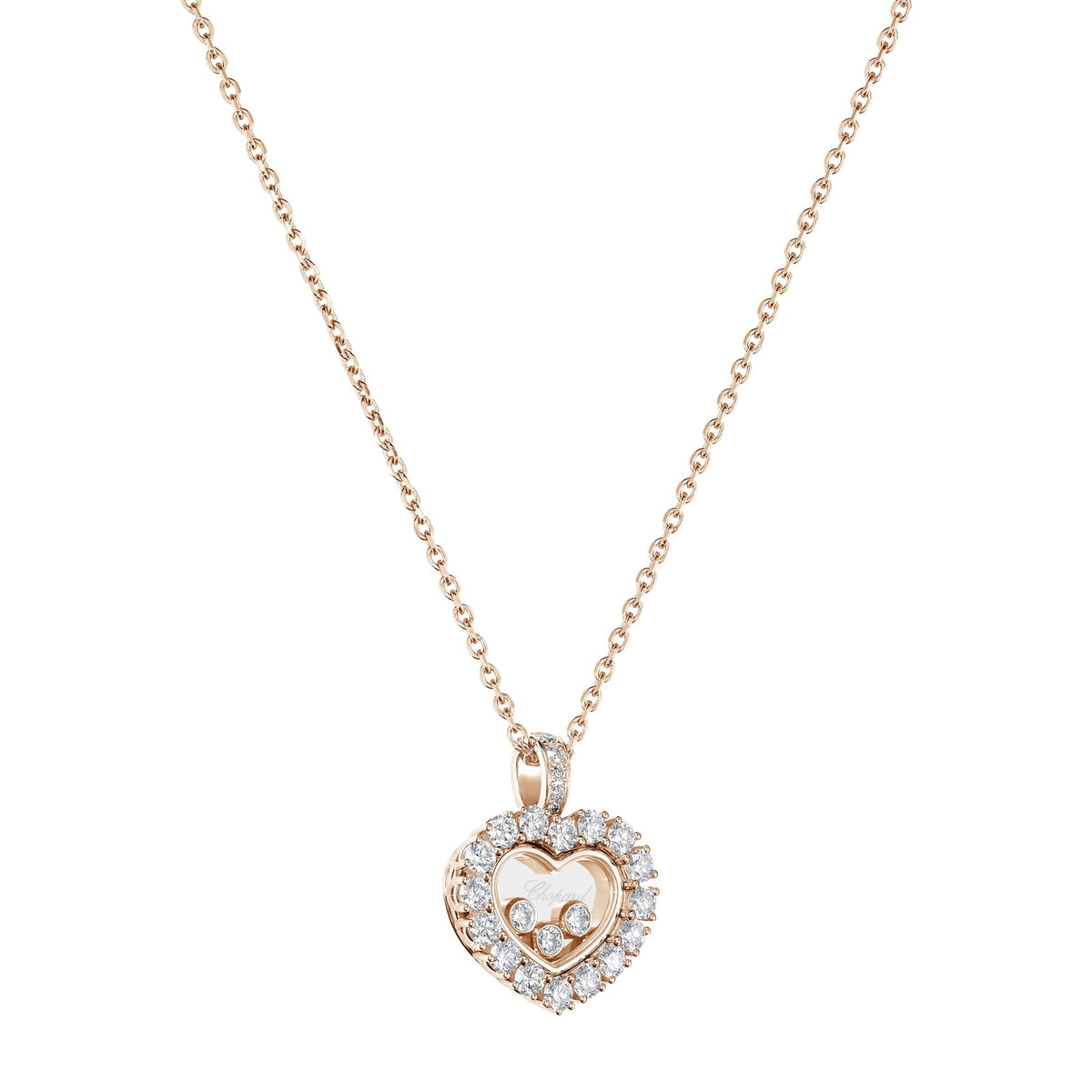 Chopard Happy Diamonds pendant in 18k ethical rose gold with moving diamonds, view 2