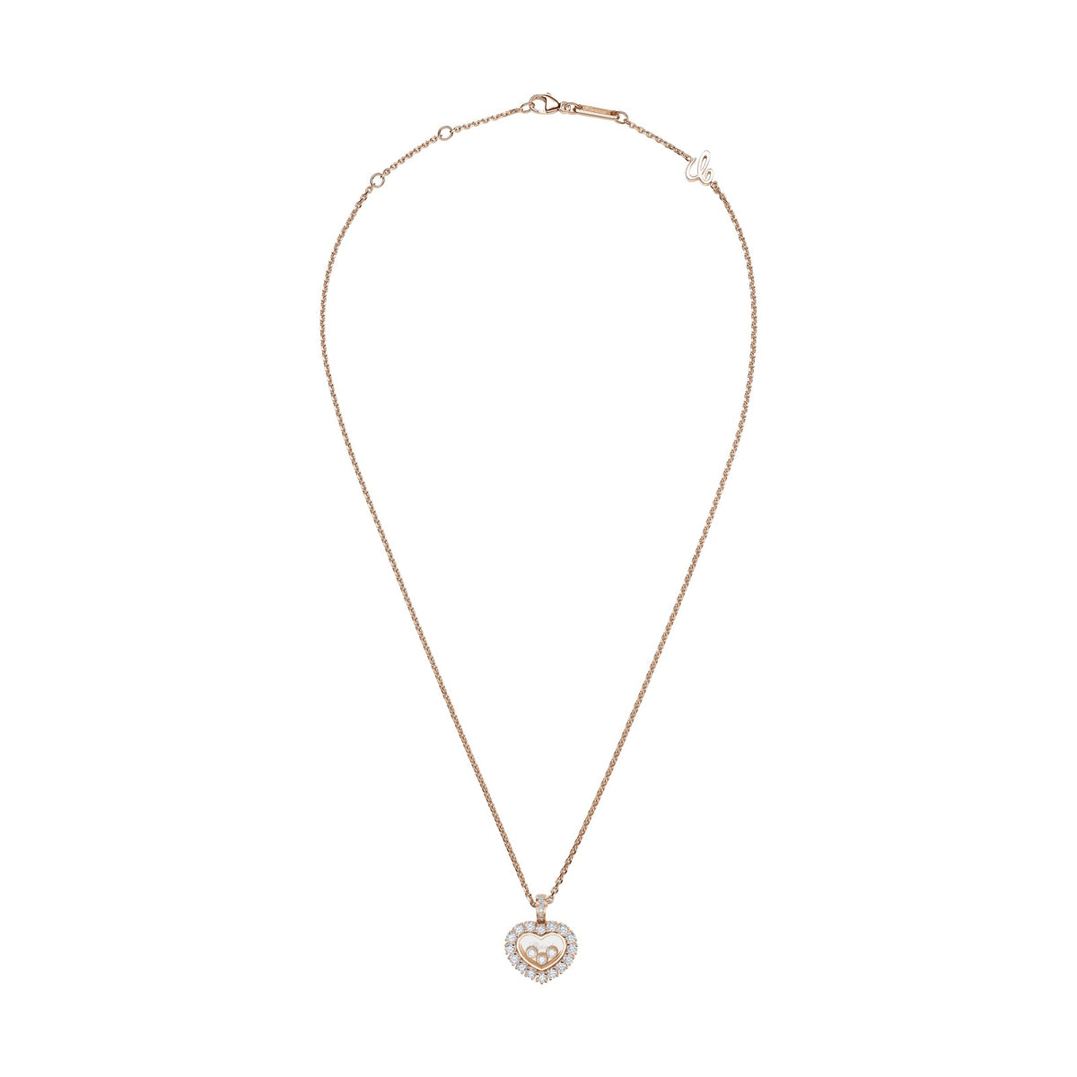 Chopard Happy Diamonds pendant in 18k ethical rose gold with moving diamonds, view 3
