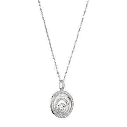 Chopard Happy Diamonds pendant in 18k ethical white gold with moving diamonds view 2