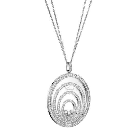 Chopard Happy Diamonds pendant in 18k ethical white gold with moving diamonds view 2