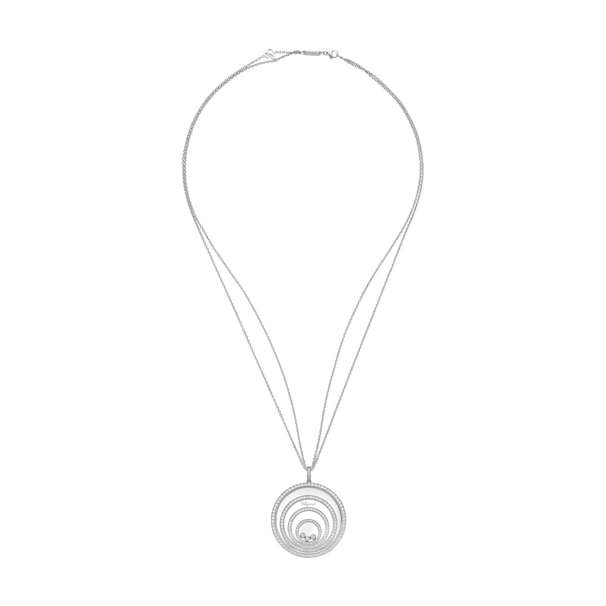 Chopard Happy Diamonds pendant in 18k ethical white gold with moving diamonds view 3