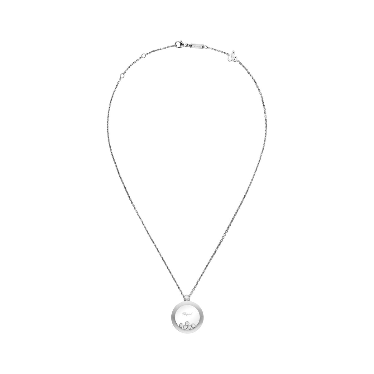 Chopard Happy Diamonds pendant in 18k ethical white gold with moving diamonds, view 3