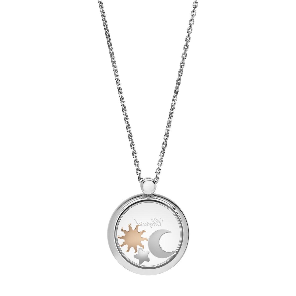 Chopard Happy Diamonds pendant in 18k ethical white gold with moving diamonds, view 4