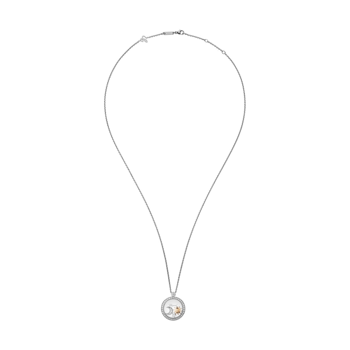 Chopard Happy Diamonds pendant in 18k ethical white gold with moving diamonds, view 3