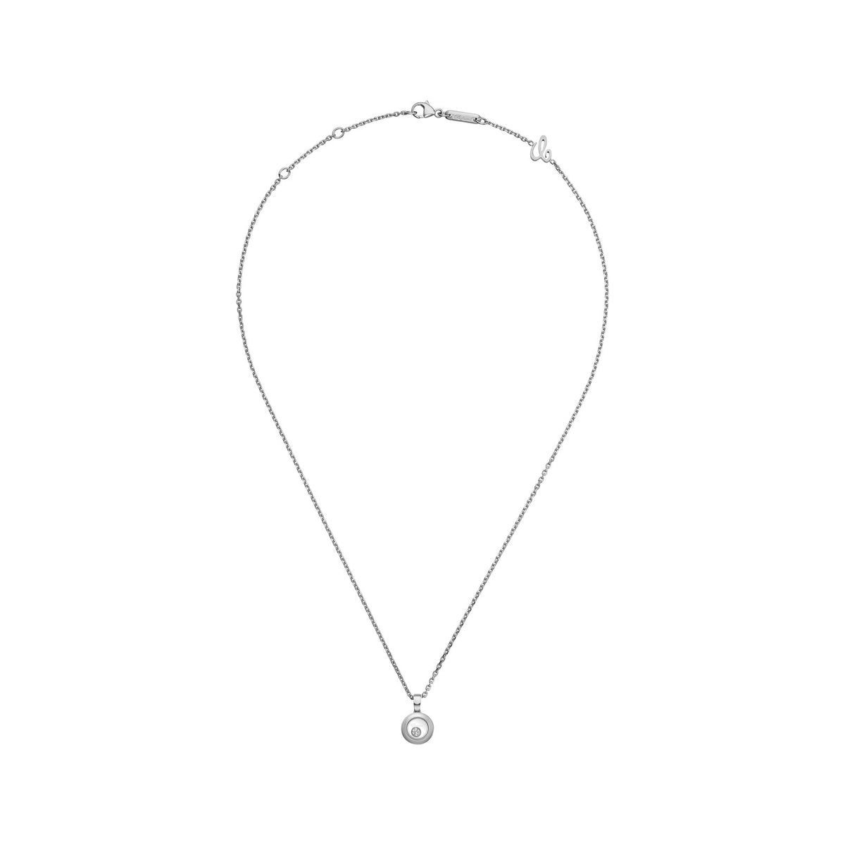 Chopard Happy Diamonds pendant in 18k ethical white gold with moving diamonds, view 3