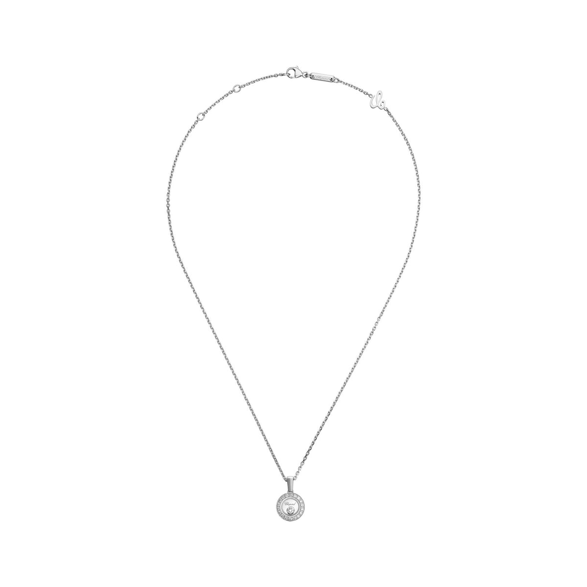 Chopard Happy Diamonds pendant in 18k ethical white gold with moving diamonds, view 3