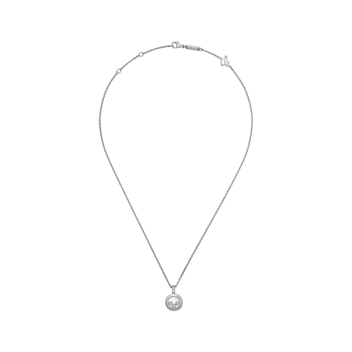 Chopard Happy Diamonds pendant in 18k ethical white gold with moving diamonds, view 3