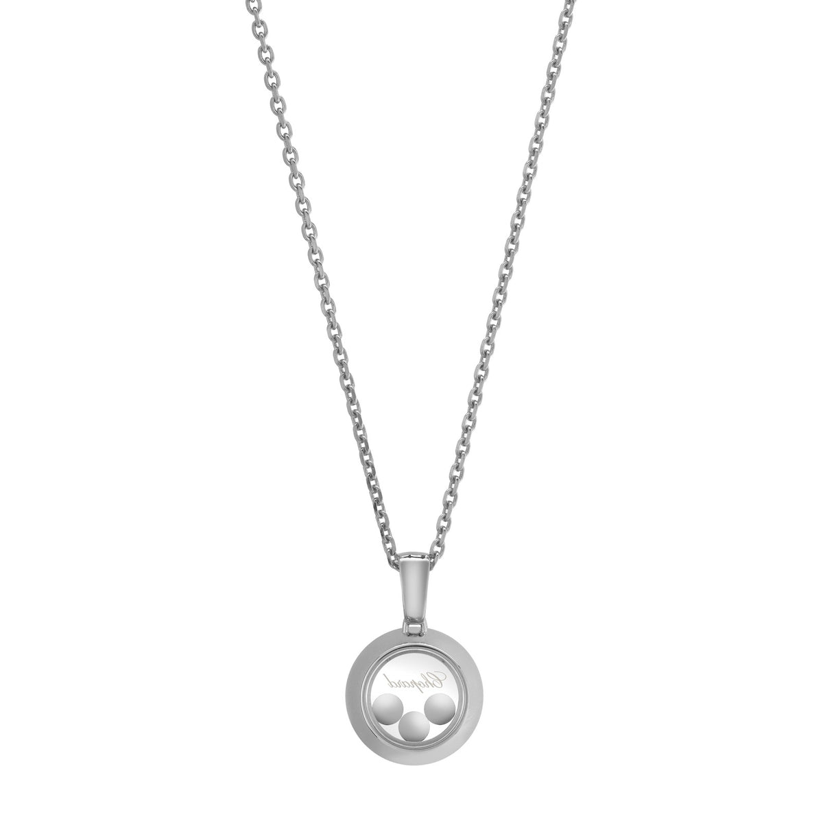 Chopard Happy Diamonds pendant in 18k ethical white gold with moving diamonds, view 4
