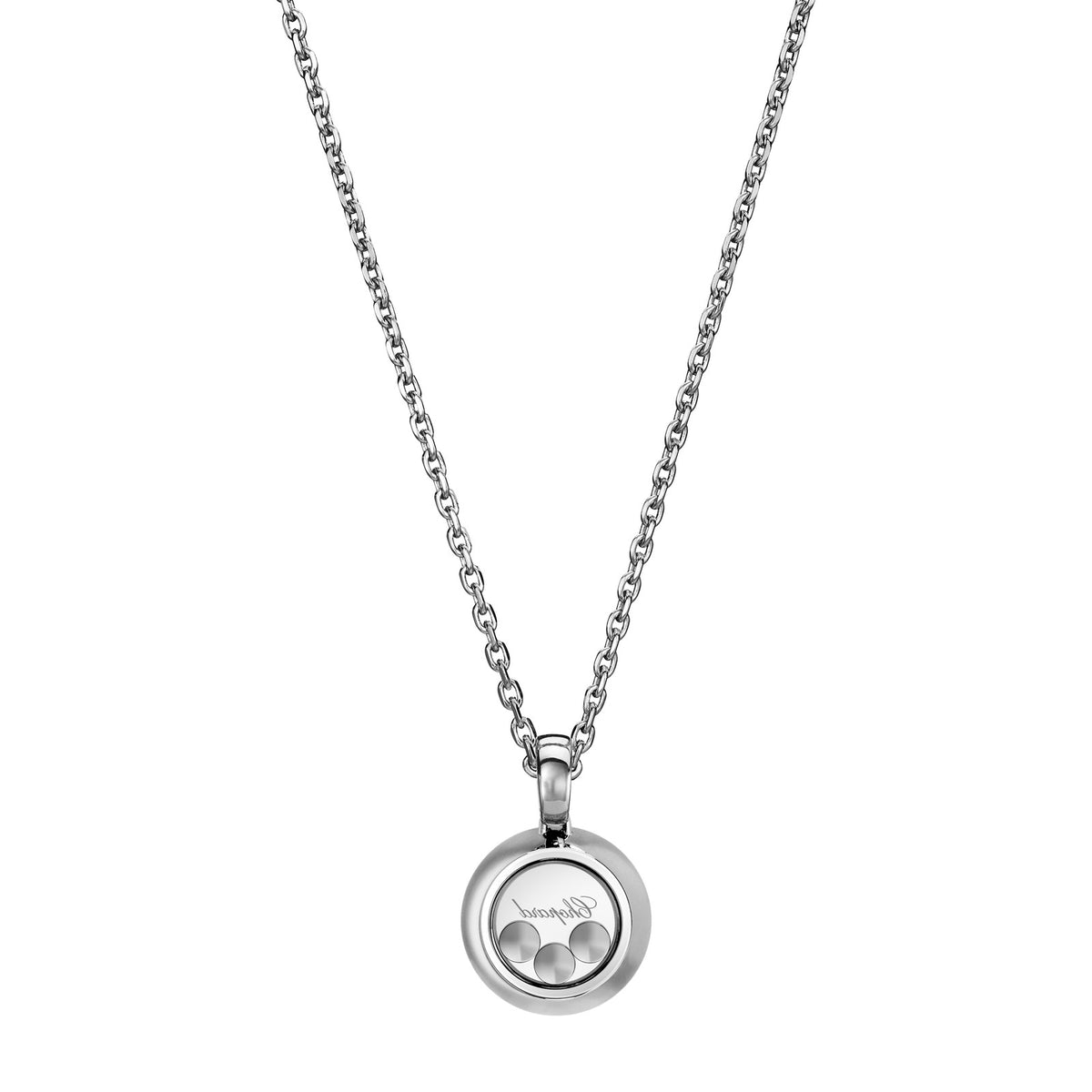 Chopard Happy Diamonds pendant in 18k ethical white gold with moving diamonds, view 4