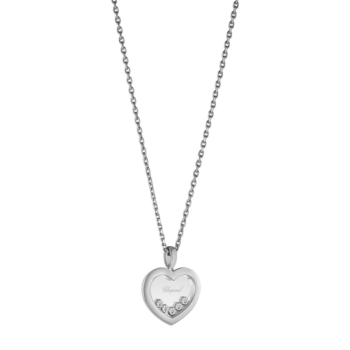 Chopard Happy Diamonds pendant in 18k ethical white gold with moving diamonds, view 2