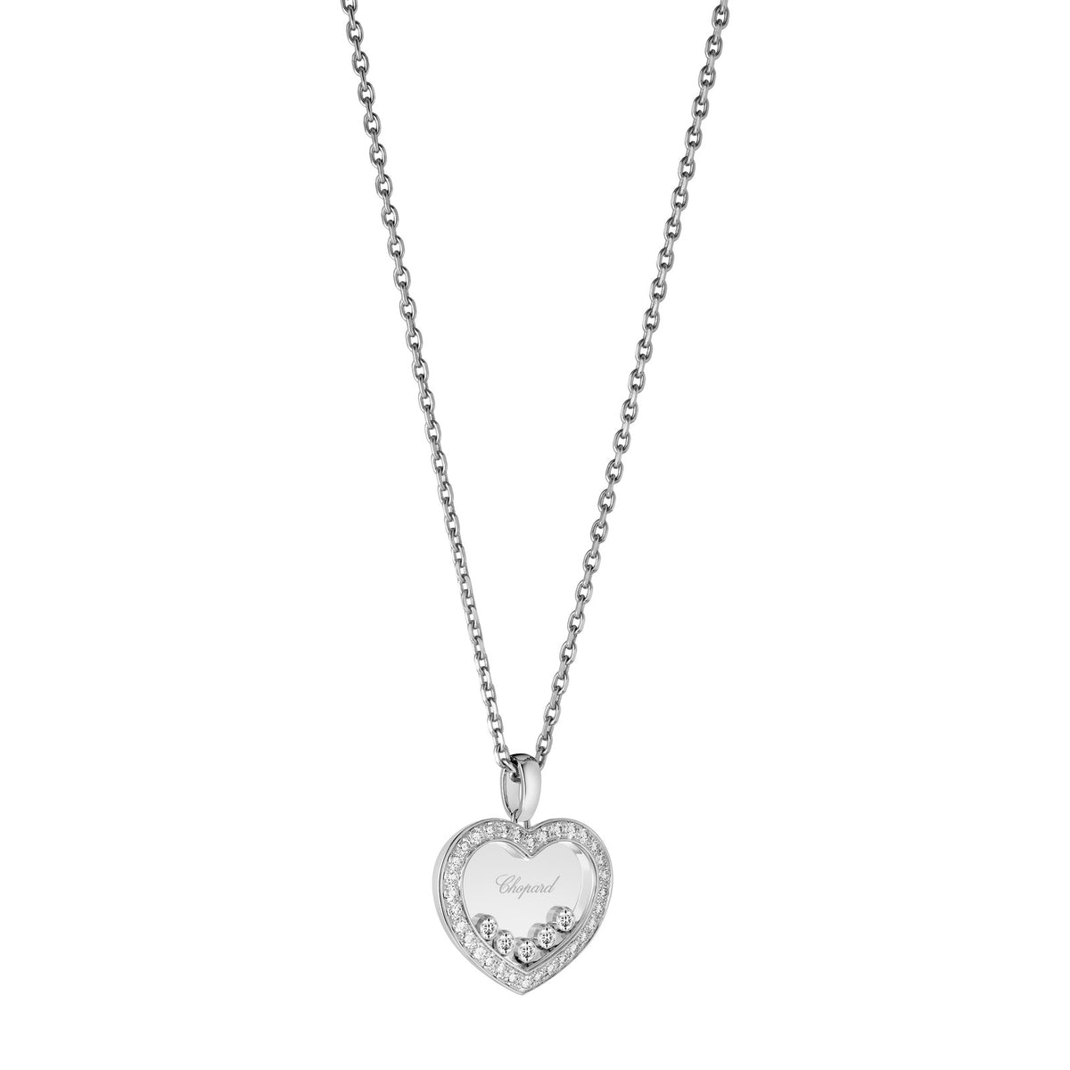 Chopard Happy Diamonds pendant in 18k ethical white gold with moving diamonds, view 2