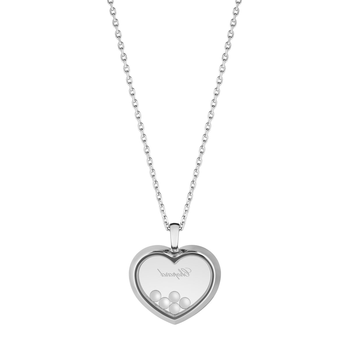 Chopard Happy Diamonds pendant in 18k ethical white gold with moving diamonds, view 4