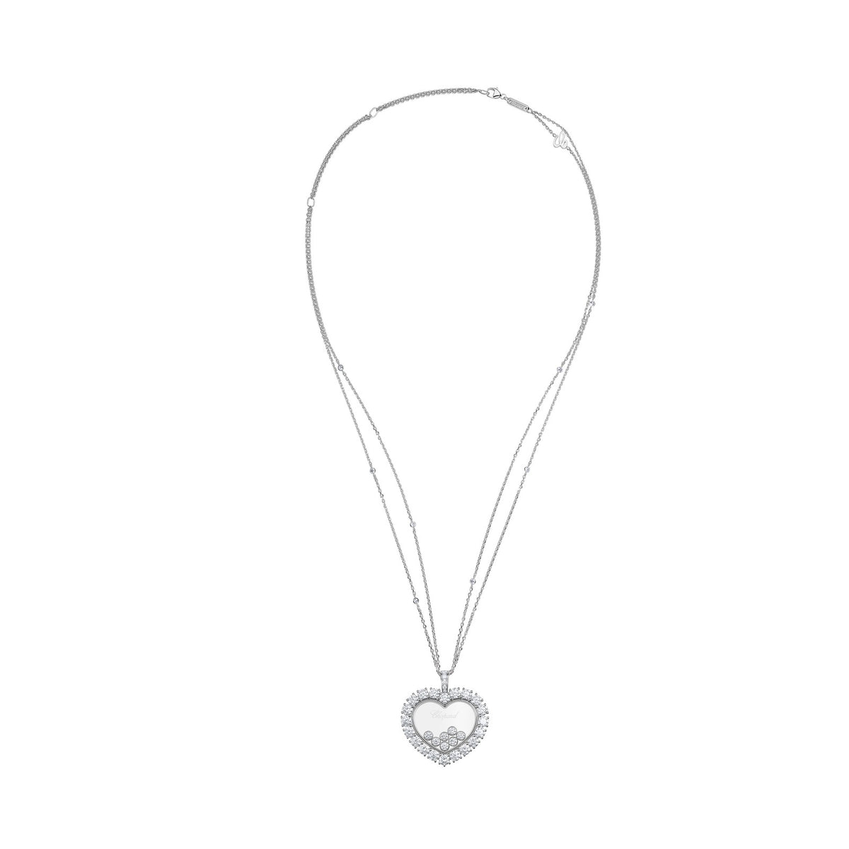 Chopard Happy Diamonds pendant in 18k ethical white gold with moving diamonds, view 3