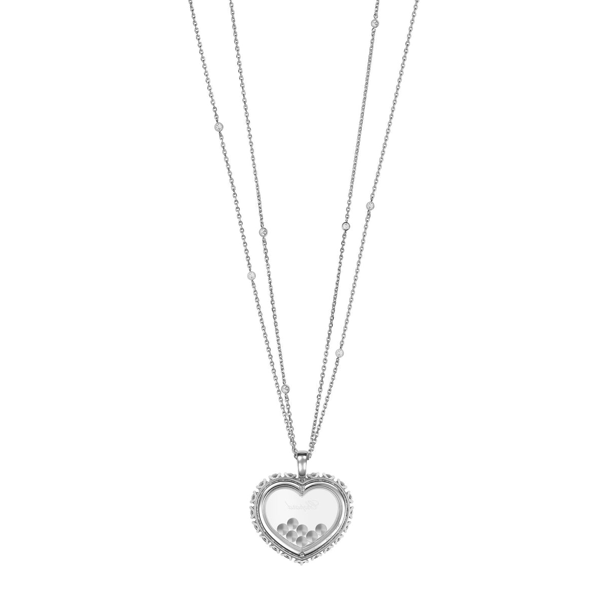 Chopard Happy Diamonds pendant in 18k ethical white gold with moving diamonds, view 4