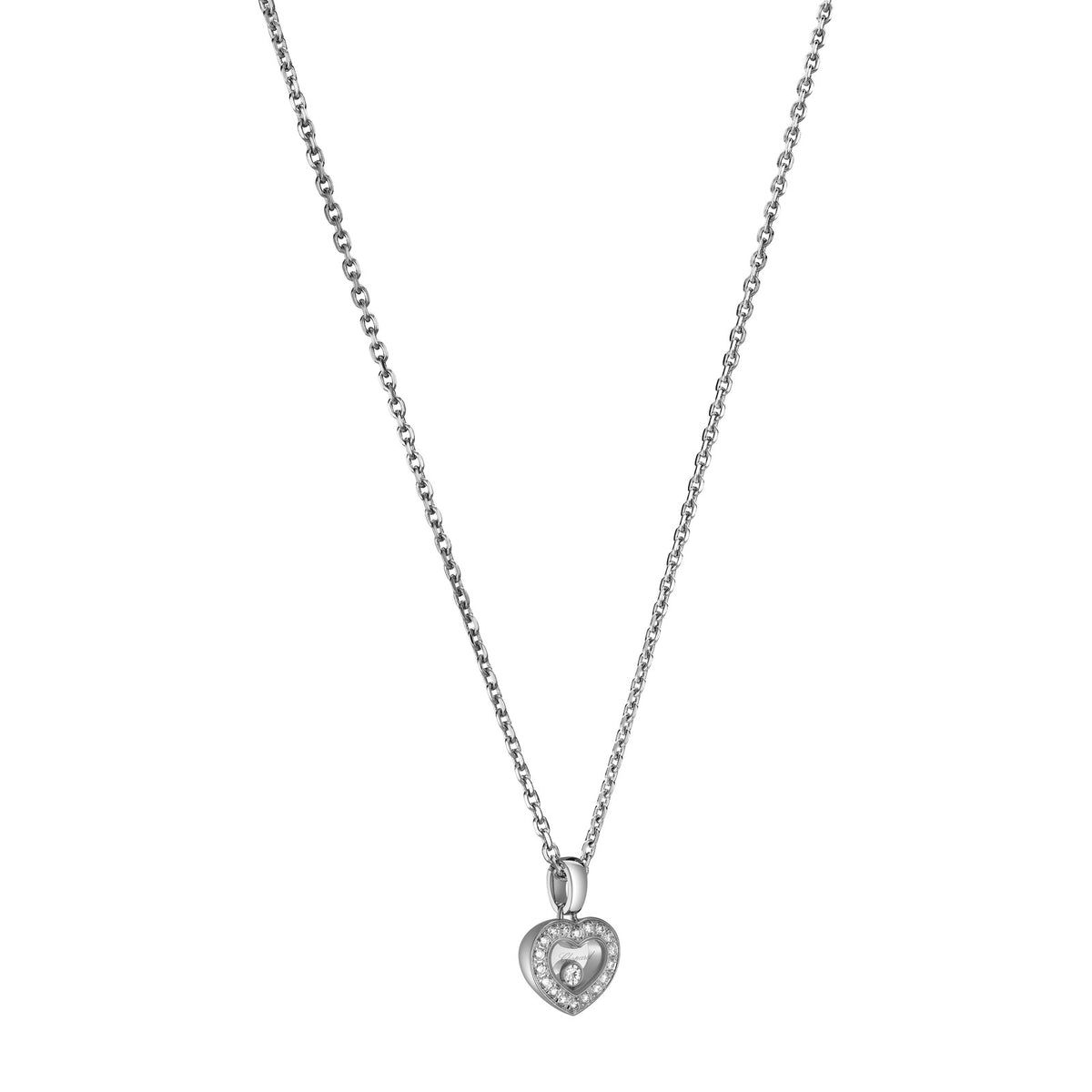 Chopard Happy Diamonds pendant in 18k ethical white gold with moving diamonds, view 2