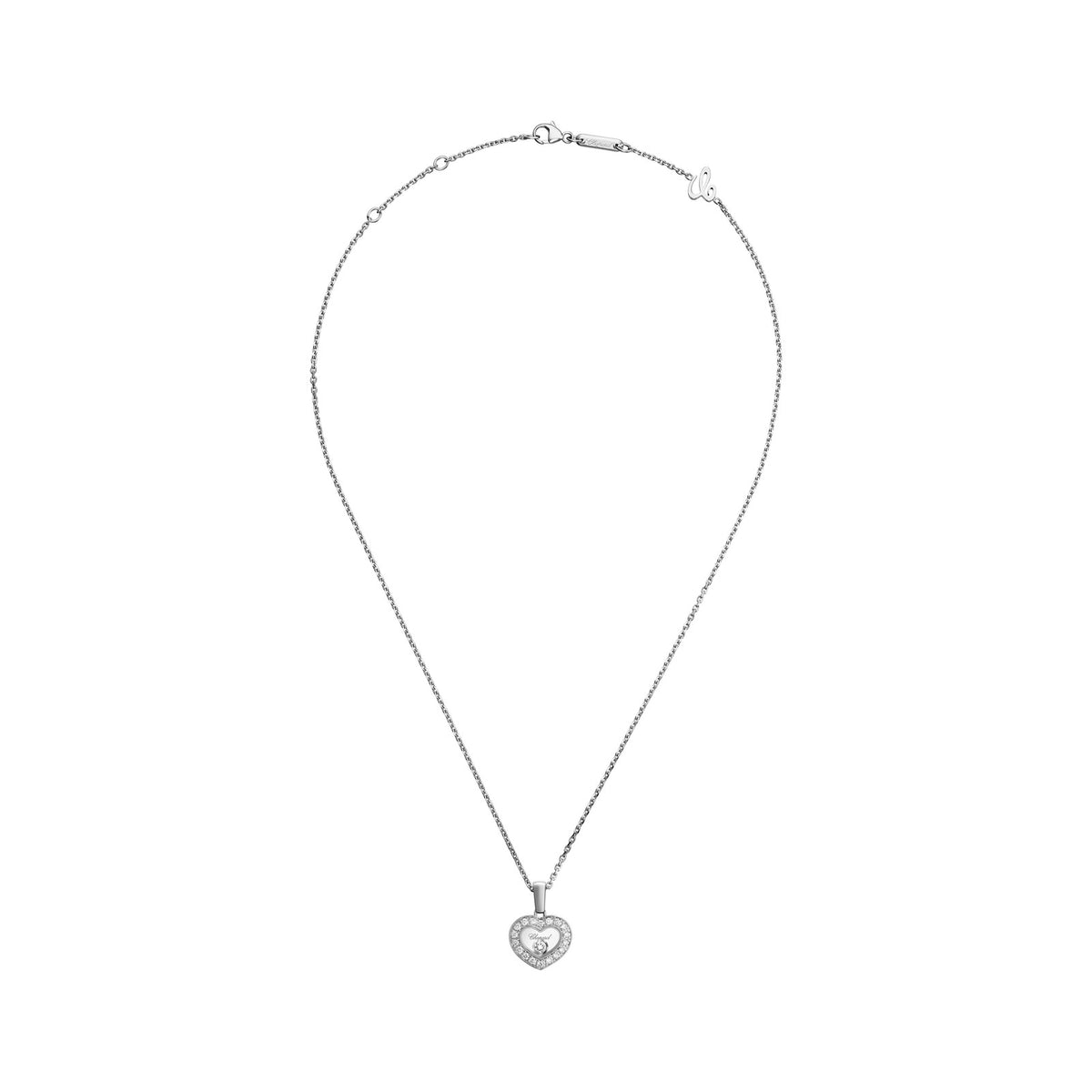 Chopard Happy Diamonds pendant in 18k ethical white gold with moving diamonds, view 3