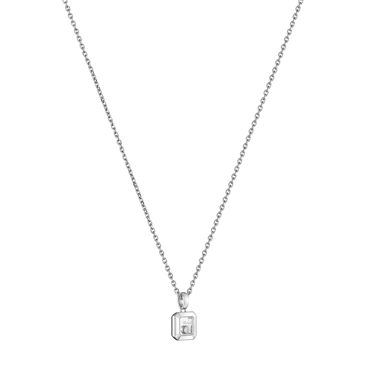 Chopard Happy Diamonds pendant in 18k ethical white gold with moving diamonds, view 2