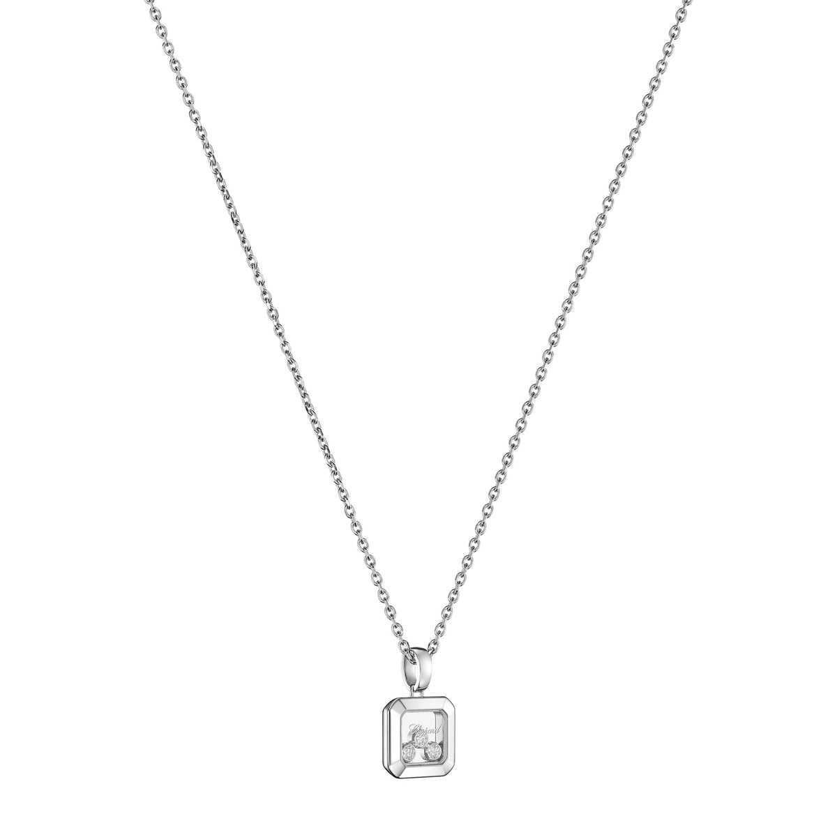 Chopard Happy Diamonds pendant in 18k ethical white gold with moving diamonds, view 2