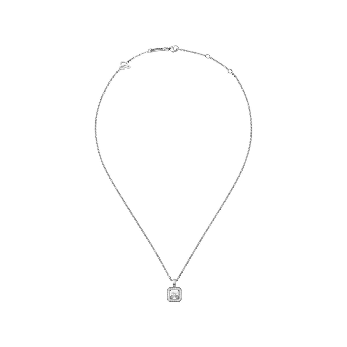 Chopard Happy Diamonds pendant in 18k ethical white gold with moving diamonds, view 3