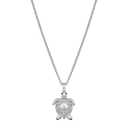 Chopard Happy Diamonds pendant in 18k ethical white gold with moving diamonds and sapphires