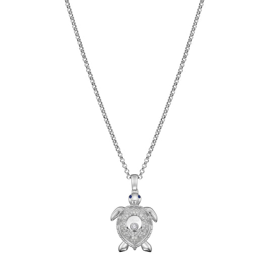 Chopard Happy Diamonds pendant in 18k ethical white gold with moving diamonds and sapphires