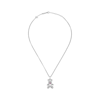 Chopard Happy Diamonds pendant in 18k ethical white gold with moving diamonds and rubies, view 3