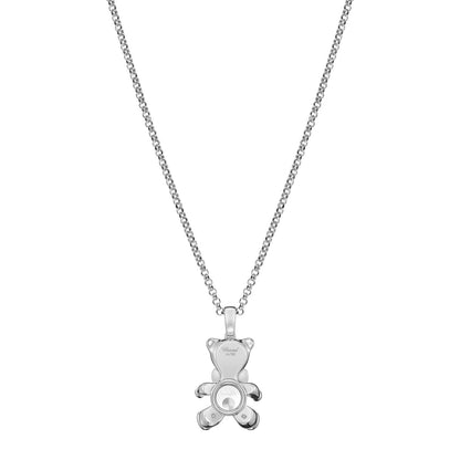 Chopard Happy Diamonds pendant in 18k ethical white gold with moving diamonds and rubies, view 4