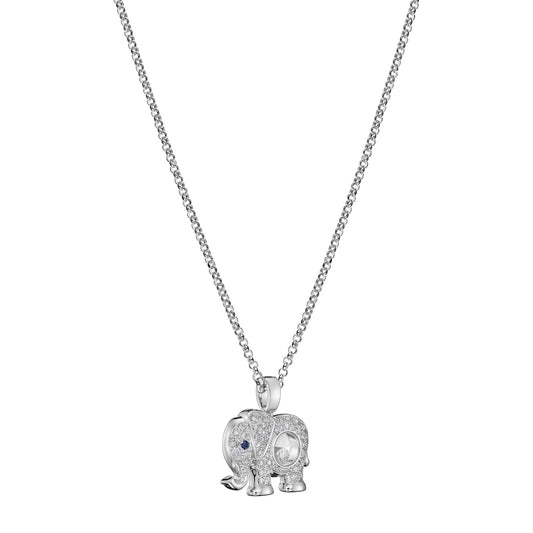 Chopard Happy Diamonds pendant in 18k ethical white gold with moving diamonds and sapphires, view 2