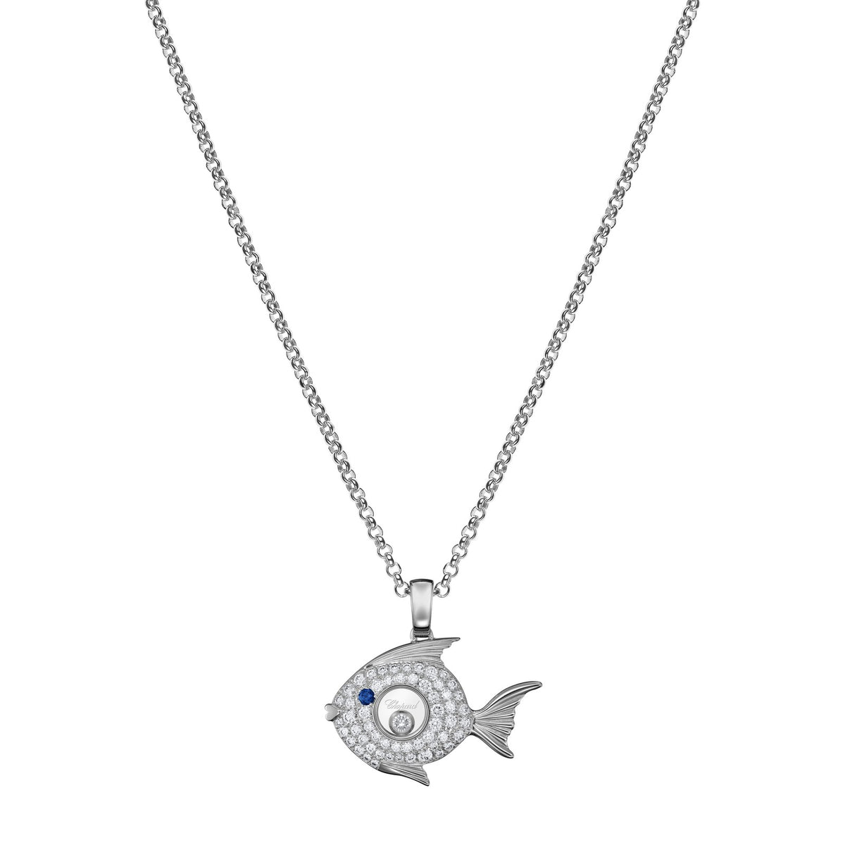 Chopard Happy Diamonds pendant in 18k ethical white gold with diamonds and sapphires