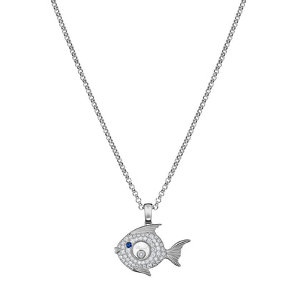 Chopard Happy Diamonds pendant in 18k ethical white gold with diamonds and sapphires