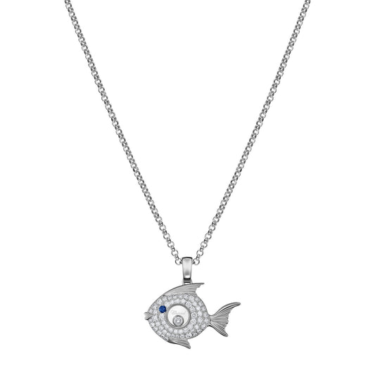 Chopard Happy Diamonds pendant in 18k ethical white gold with diamonds and sapphires