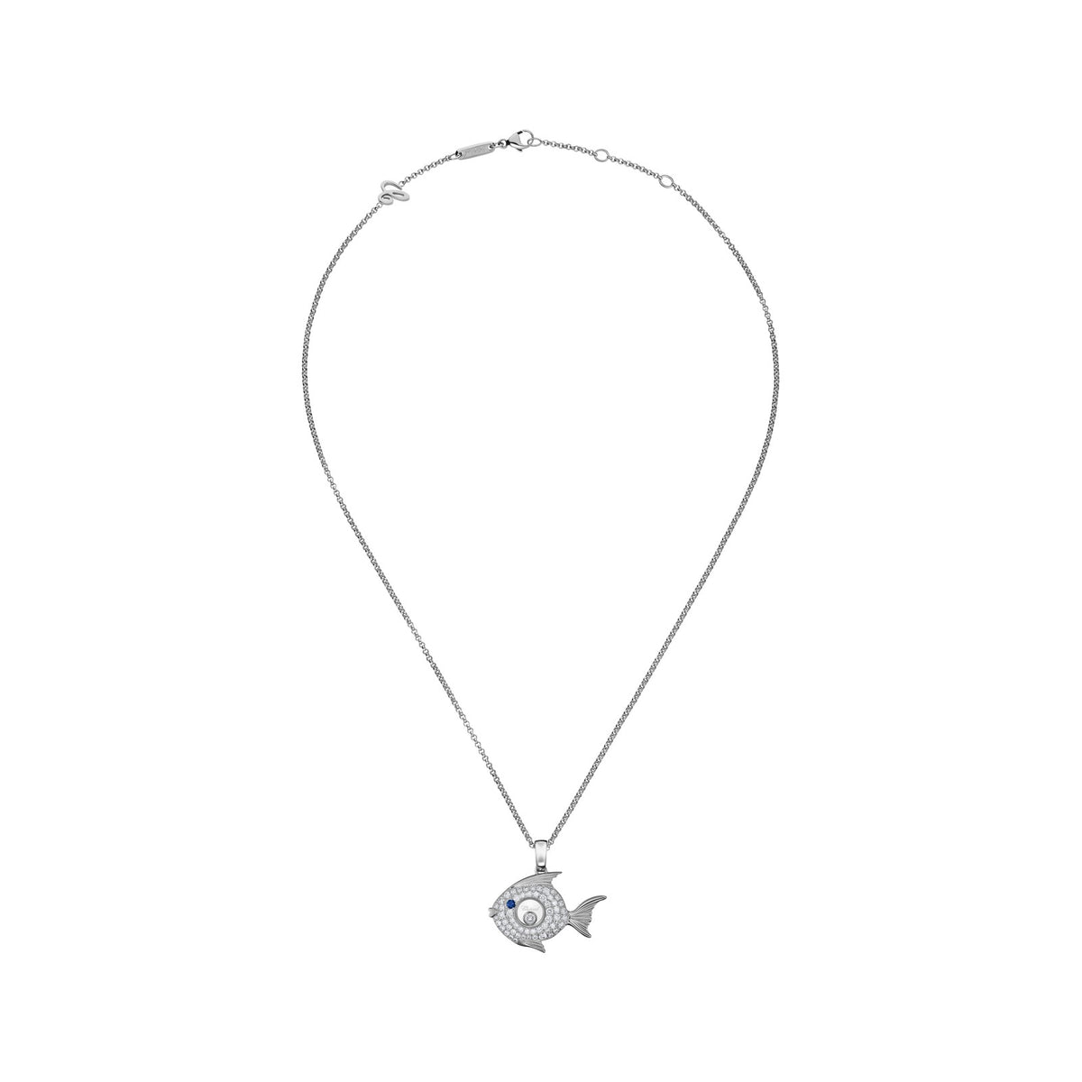 Chopard Happy Diamonds pendant in 18k ethical white gold with diamonds and sapphires, view 3