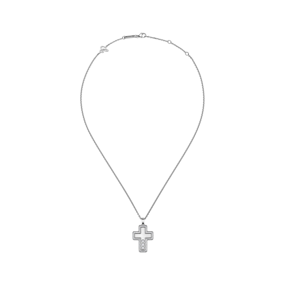 Chopard Happy Diamonds pendant in 18k ethical white gold with moving diamonds, view 3