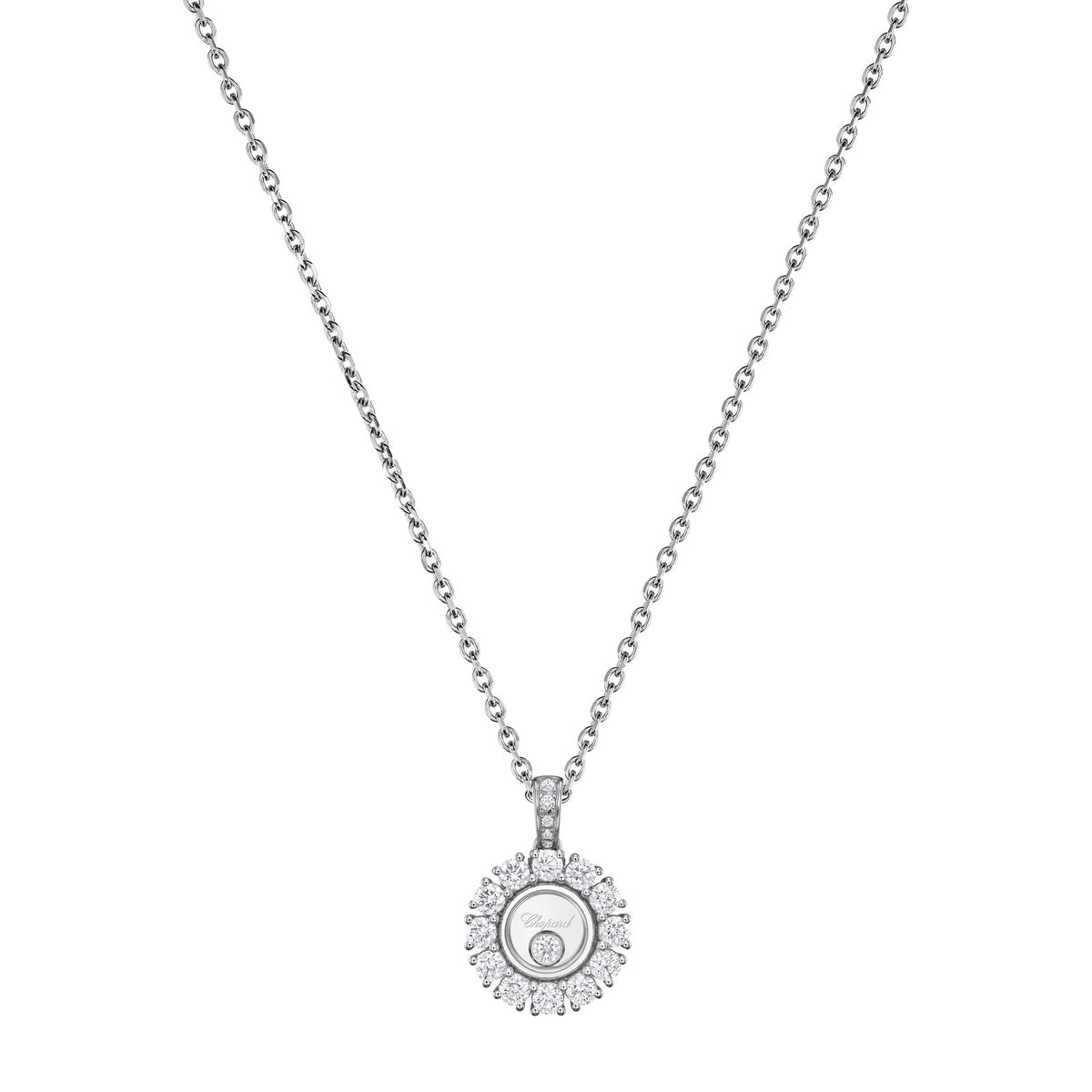 Chopard Happy Diamonds pendant in 18k ethical white gold with moving diamonds