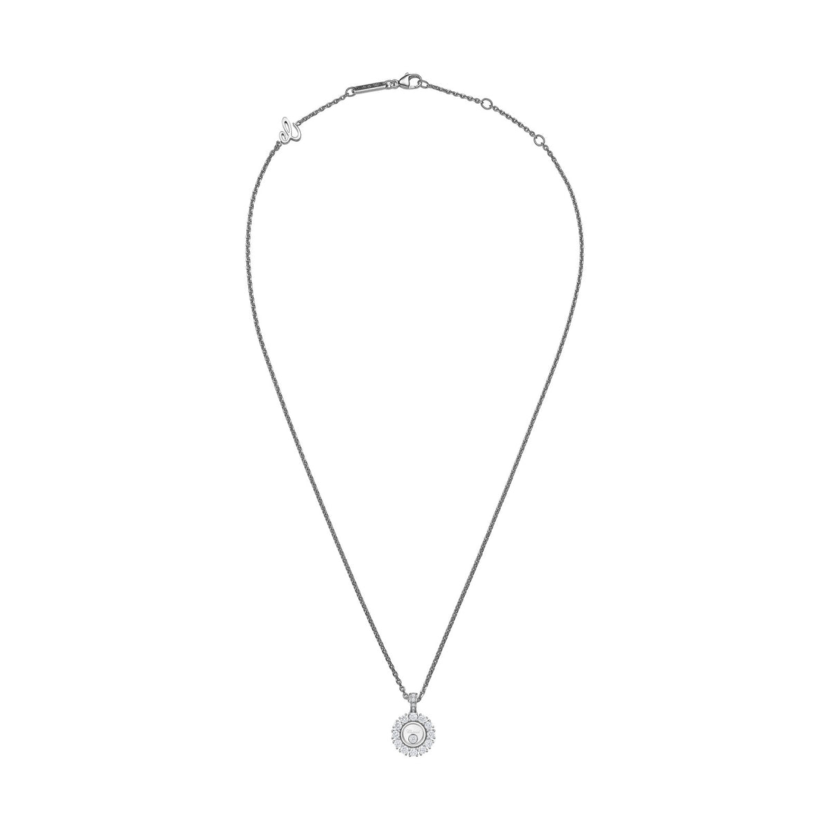 Chopard Happy Diamonds pendant in 18k ethical white gold with moving diamonds, view 3