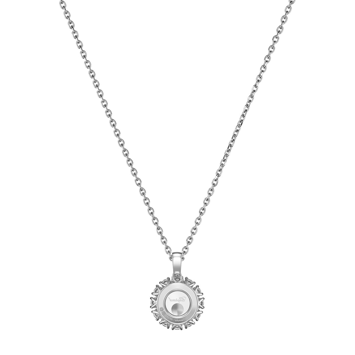Chopard Happy Diamonds pendant in 18k ethical white gold with moving diamonds, view 4