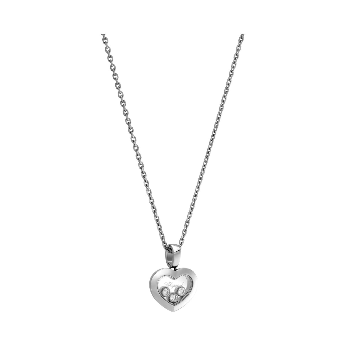 Chopard Happy Diamonds pendant in 18k ethical white gold with moving diamonds, view 2