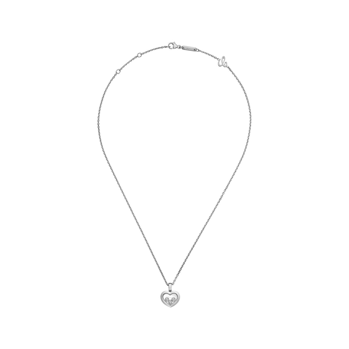 Chopard Happy Diamonds pendant in 18k ethical white gold with moving diamonds, view 3