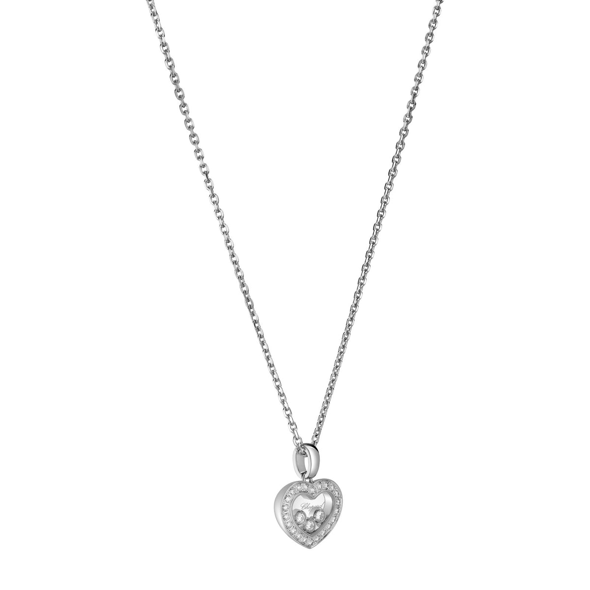 Chopard Happy Diamonds pendant in 18k ethical white gold with moving diamonds, view 2