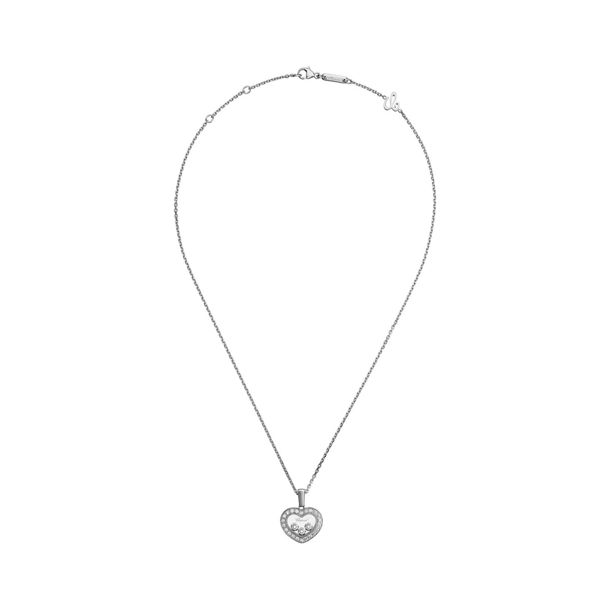 Chopard Happy Diamonds pendant in 18k ethical white gold with moving diamonds, view 3
