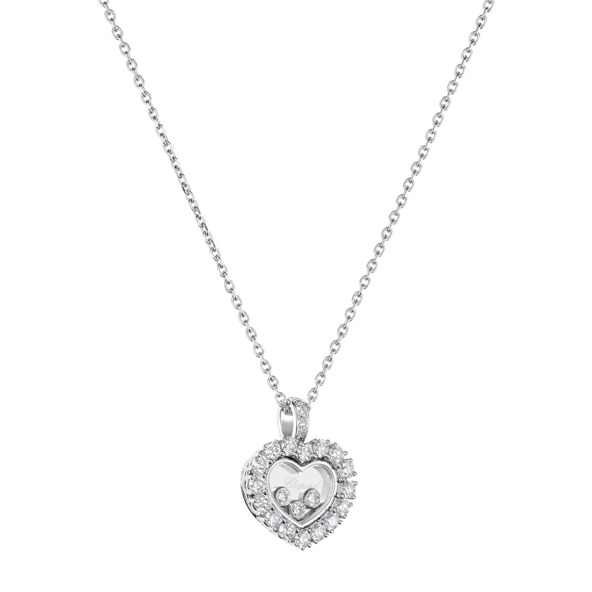 Chopard Happy Diamonds pendant in 18k ethical white gold with moving diamonds, view 2