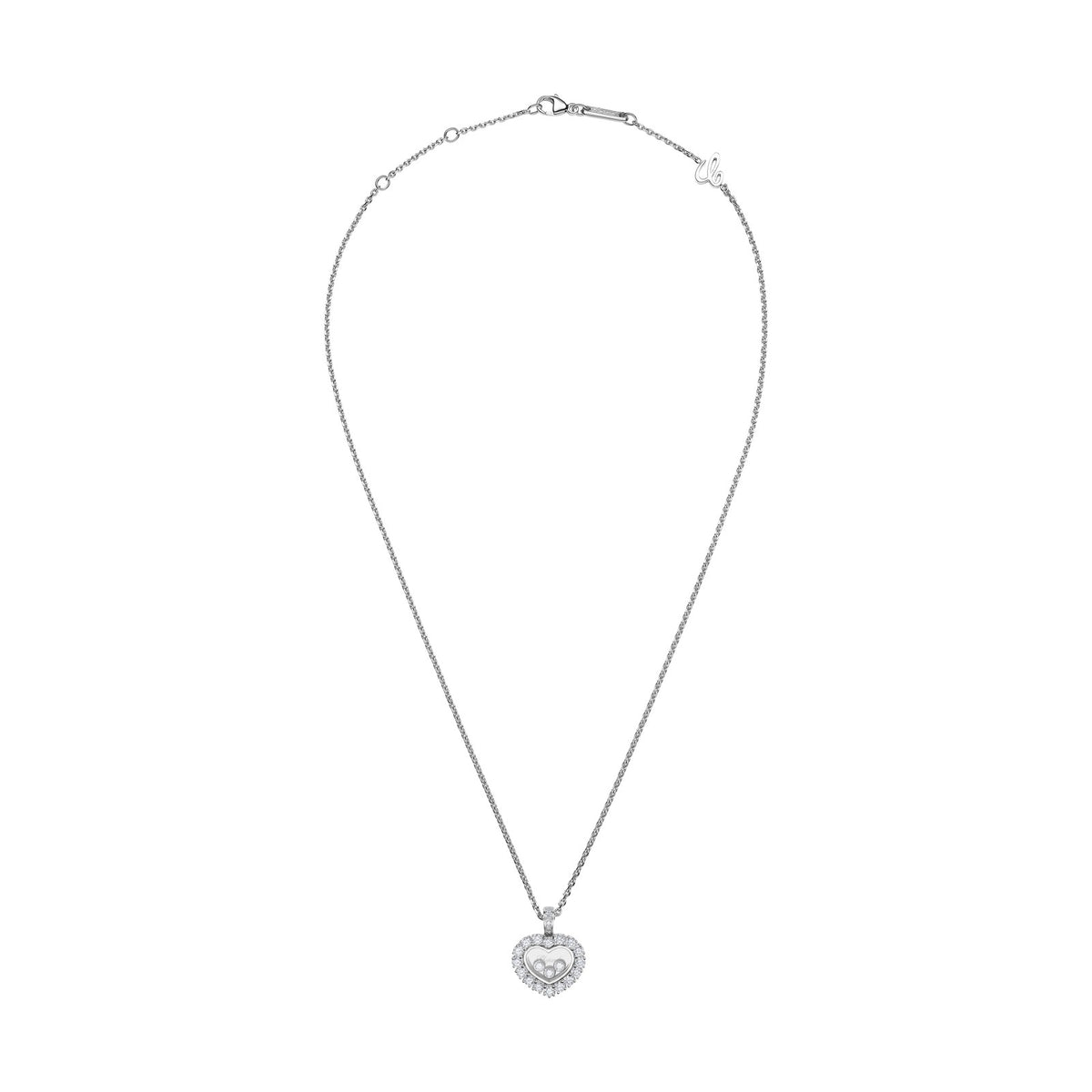 Chopard Happy Diamonds pendant in 18k ethical white gold with moving diamonds, view 3